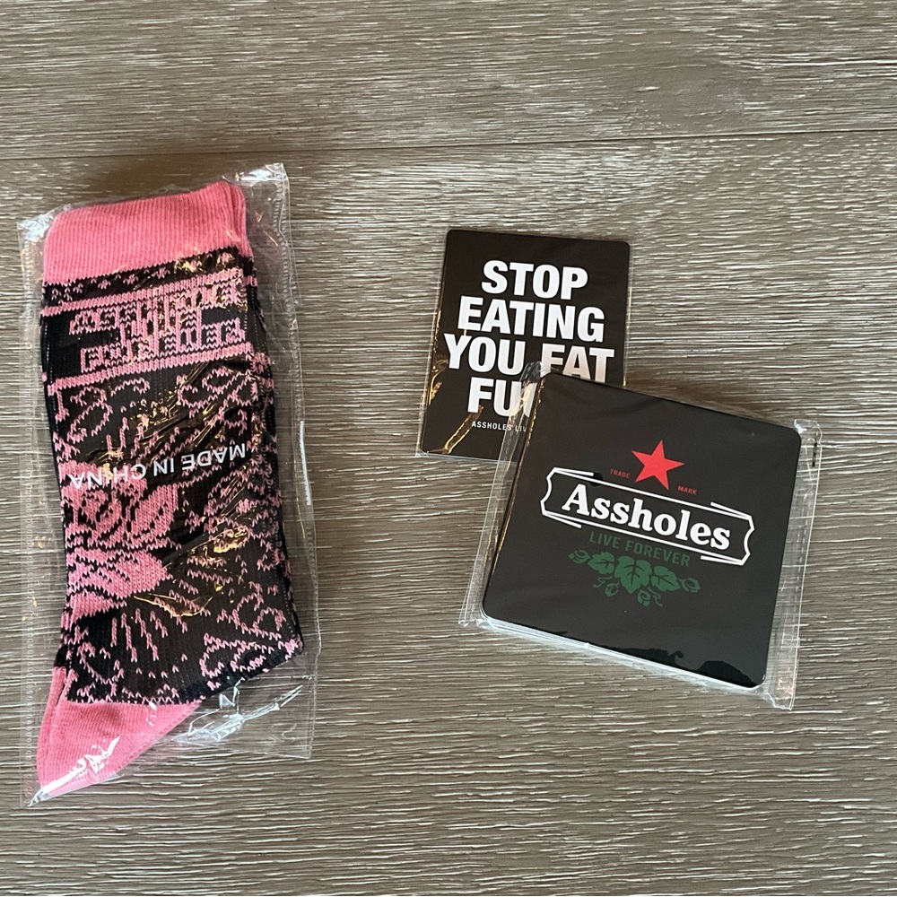 Assholes Live Forever Pink and Black Socks